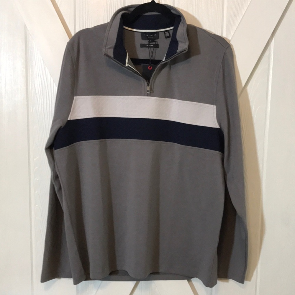 NWT Ted Baker Viktoro Chest Stripe Quarter Zip Pullover